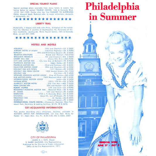 1970s Philadelphia in Summer Freedom Week Fold Out Travel Brochure TF4-BB