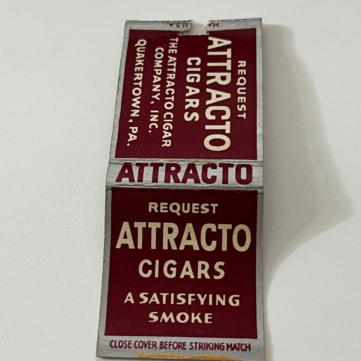 Attracto Cigars Quakertown PA Vintage Matchbook Cover TB6-MB1-12