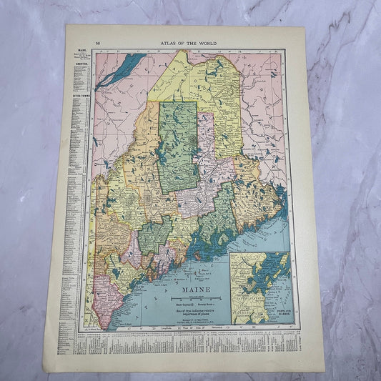 Map of Maine, United States Double Sided 1910 Print V14-7