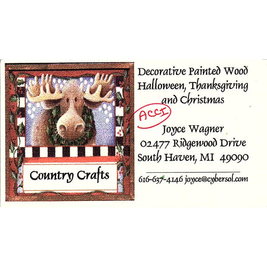 Joyce Wagner Country Crafts South Haven MI Vintage Business Card SC9-B10