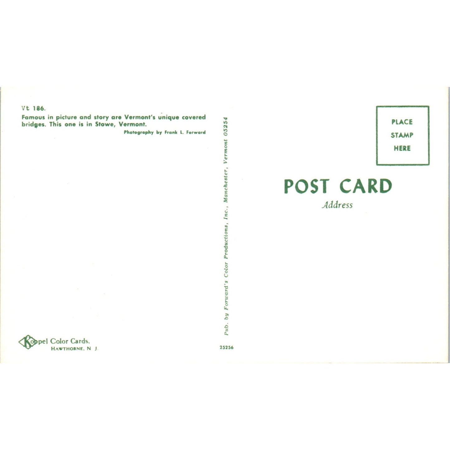 Covered Bridge in Stowe Vermont Vintage Covered Bridge Postcard PD6