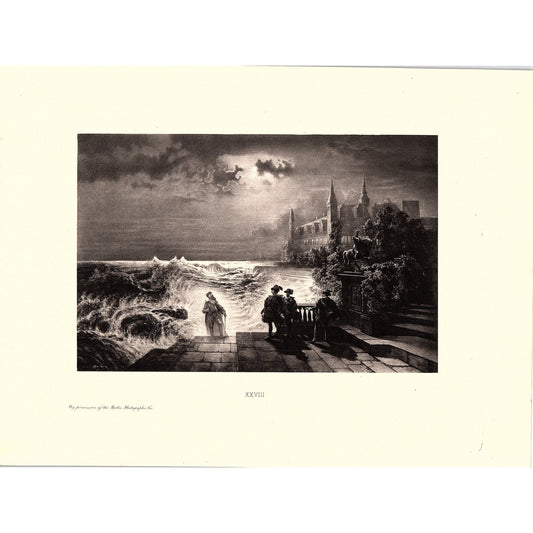 Hamlet Act I Scene IV The Platform by the Sea at Elsinore Engraving 8.5x11 V10