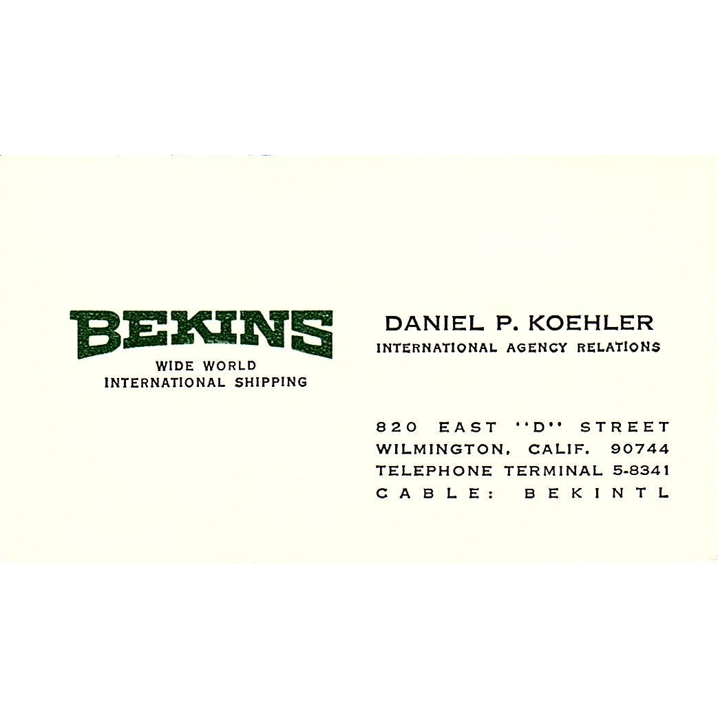 Bekins Wide World Shipping Daniel P. Koehler Wilmington CA Business Card SB4-B6