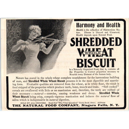 Shredded Wheat Biscuit Violin c1905 Original Magazine Advertisement AE7-A1