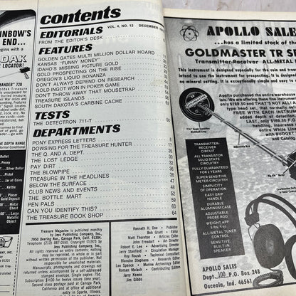 1973 Dec Treasure Magazine South Dakota Buried Rifle Cache Treasure Hunting M19