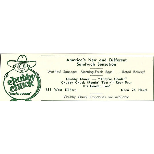 Chubby Chuck Sandwiches, Pearl Adams Beauty Shop 1957 Estes Park CO Ad AG4-M1