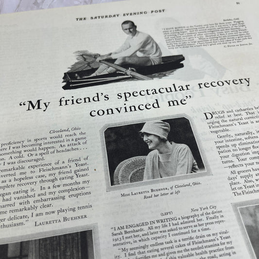 Fleischmann's Yeast Cakes for Health 1928 Original Magazine Advertisement FL6-8