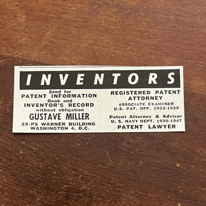 Gustave Miller Patent Attorney Washington DC 1955 Ad AF9-S2