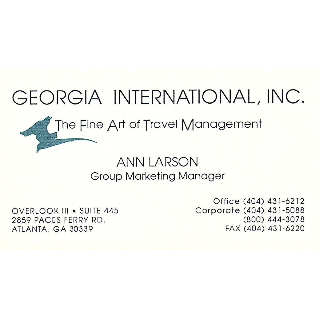 Ann Larson Georgia International Inc Atlanta GA Vintage Business Card SC9-B1