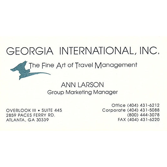 Ann Larson Georgia International Inc Atlanta GA Vintage Business Card SC9-B1