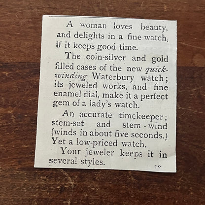 Waterbury Watches Original Advertisement AD8-P29