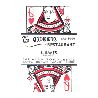 The Queen Restaurant L. Baker Long Beach CA Vintage Business Card SD8-B7