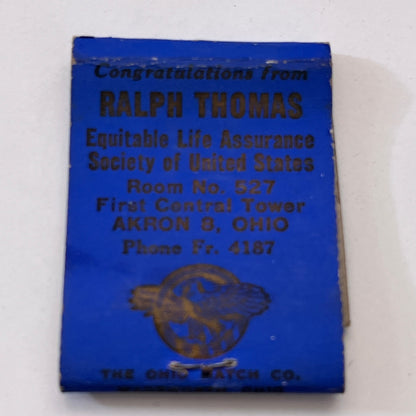 It's a Boy - Ralph Thomas Equitable Life Akron OH Vtg Matchbook Cover TB8-MB3-3