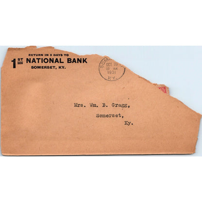1931 1st National Bank Somerset KY Wm. B. Gragg Somerset Postal Cover TG7-PC1