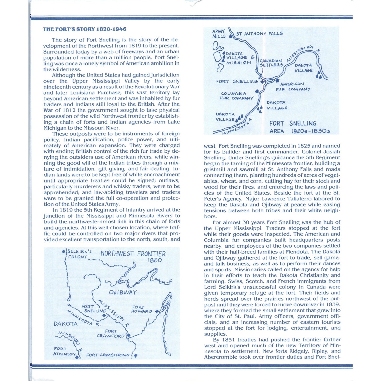 Vintage Fort Snelling Minnesota Self Guided Tour Map & Fold Out Brochure TF4-B1