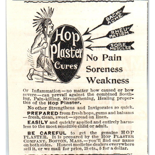 Hop Plaster Company Boston Indian Quackery c1890 Victorian Ad AE8-CH10