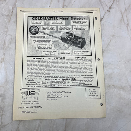 1973 Jan/Feb White's Electronics Discover Newsletter Treasure Hunting OR M19