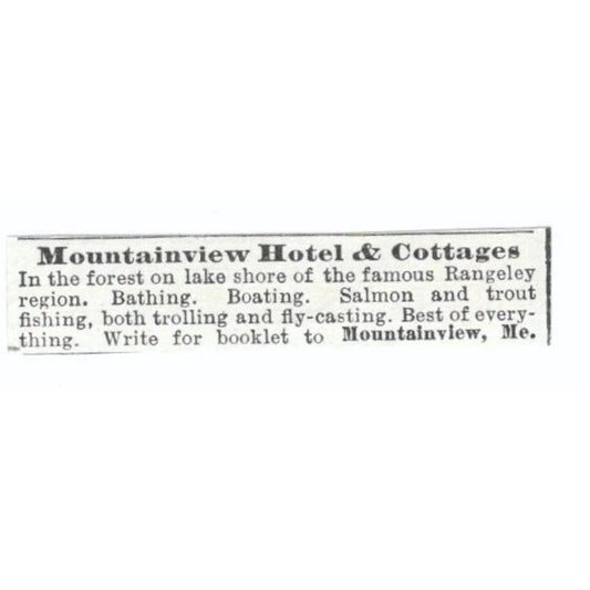 Mountainview Hotel & Cottages Maine c1918 Original Advertisement AE5-SV5
