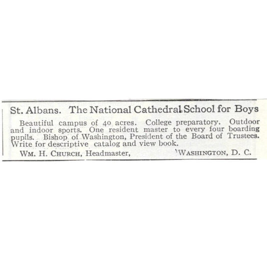 St. Albans Wm. H. Church Washington DC c1918 Original Advertisement AE5-SA4