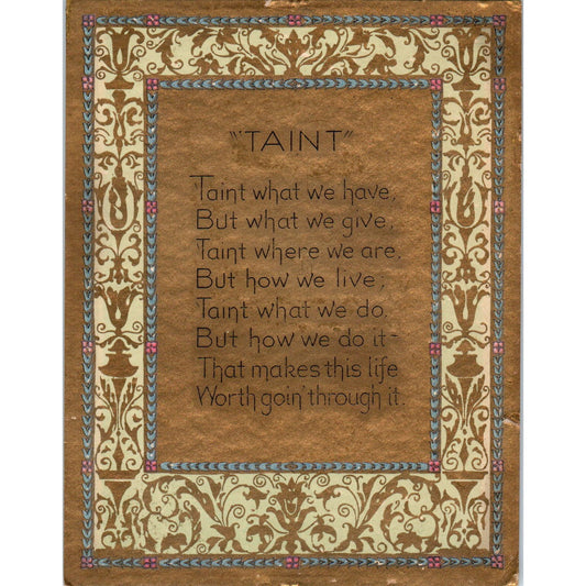 1923 Art Nouveau Poem Card "Taint" P.F. Volland 4x5 AF7-E11