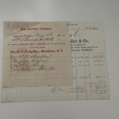 C.H. Benedict & Co Dry Goods New York 1867 Billhead & Erie Ry Waybill C15