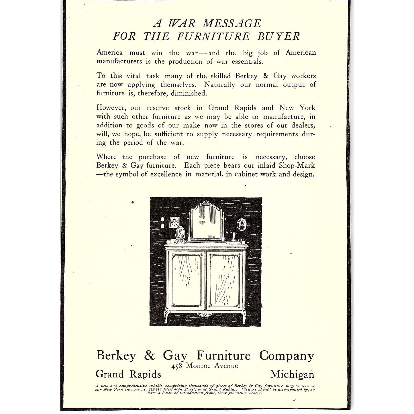 Berkey & Gay Furniture Company Grand Rapids Michigan c1920 Ad AF8-9