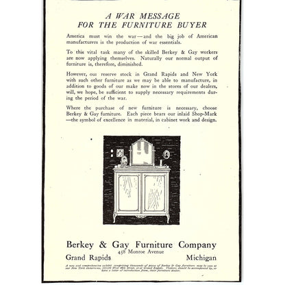 Berkey & Gay Furniture Company Grand Rapids Michigan c1920 Ad AF8-9