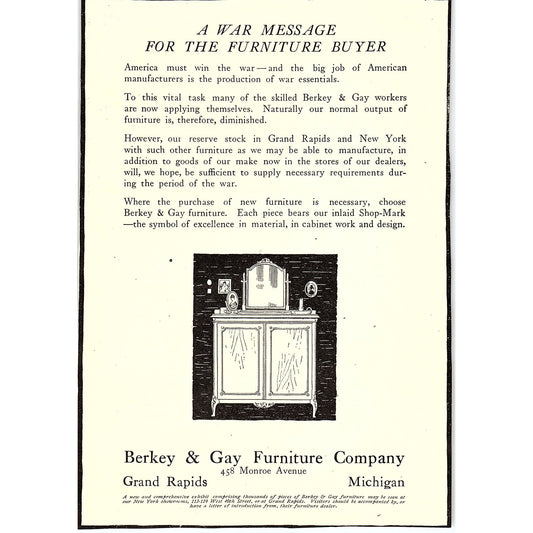 Berkey & Gay Furniture Company Grand Rapids Michigan c1920 Ad AF8-9