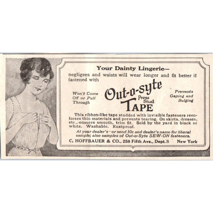 C. Hoffbauer & Co Out-a-Syte Press Stud Tape NY 1918 Magazine Ad AF1-WH1