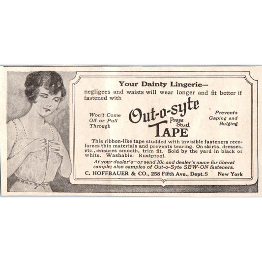 C. Hoffbauer & Co Out-a-Syte Press Stud Tape NY 1918 Magazine Ad AF1-WH1