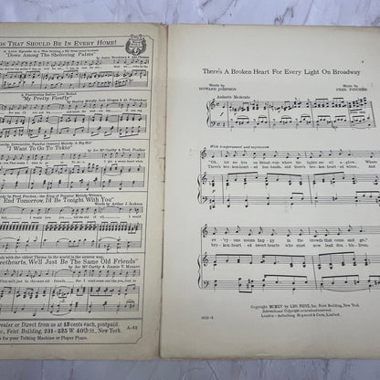 There's a Broken Heart For Every Light on Broadway Roder 1915 Sheet Music V15