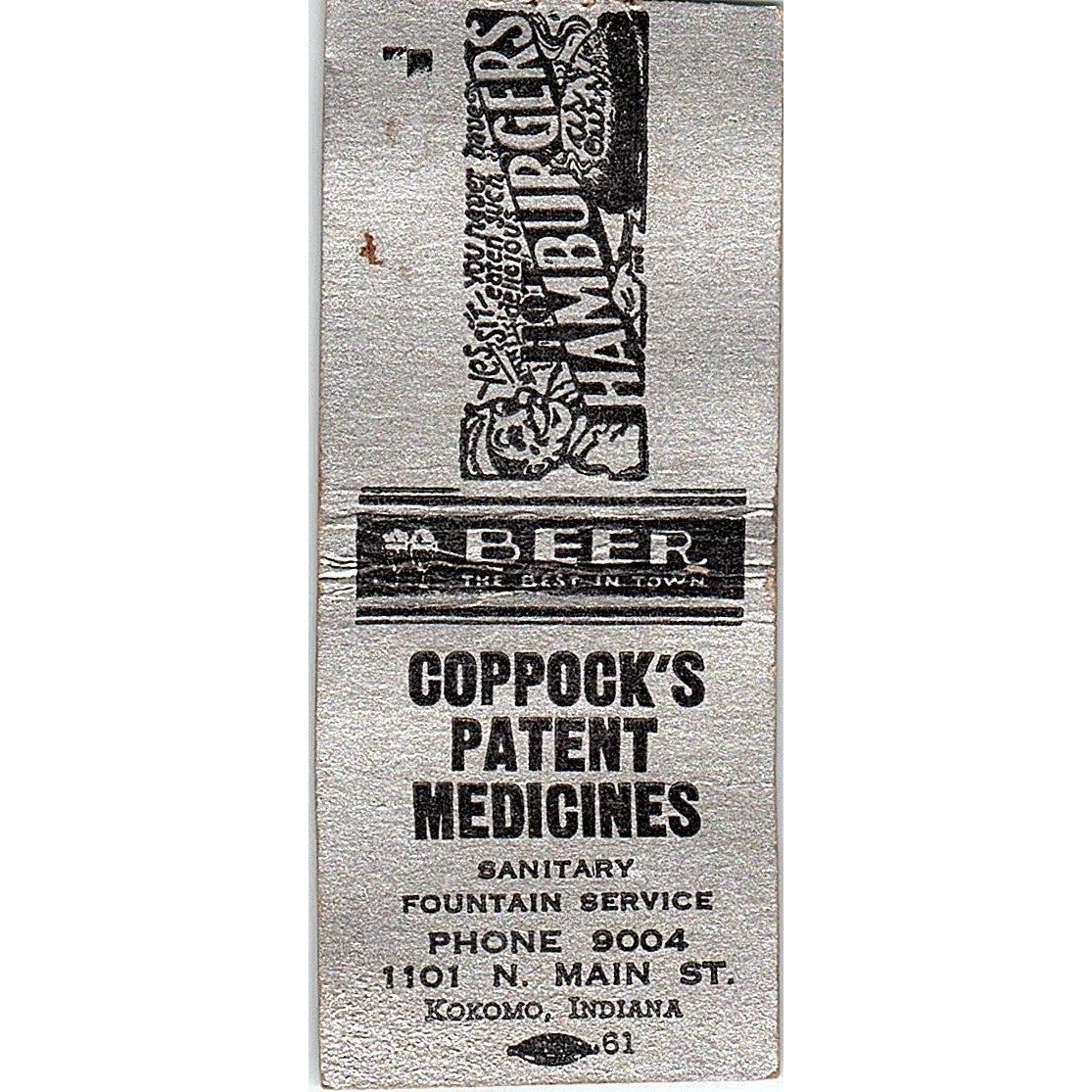 Coppock's Patent Medicines Kokomo IN Vintage Matchbook Cover SC7-Y5