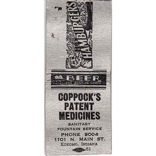Coppock's Patent Medicines Kokomo IN Vintage Matchbook Cover SC7-Y5