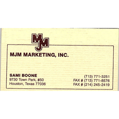 MJM Marketing Inc Sami Boone Houston Vintage Business Card SC9-B7
