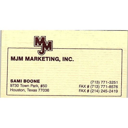 MJM Marketing Inc Sami Boone Houston Vintage Business Card SC9-B7