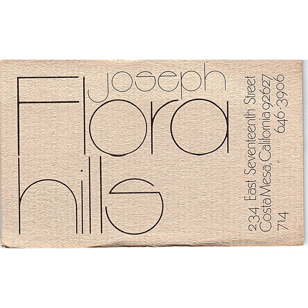 Joseph Flora Hills Costa Mesa CA Vintage Business Card SB4-B11