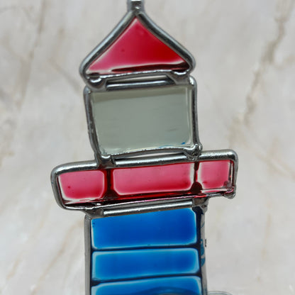 Vintage Stained Glass Lighthouse Free Standing 6.5” TD5