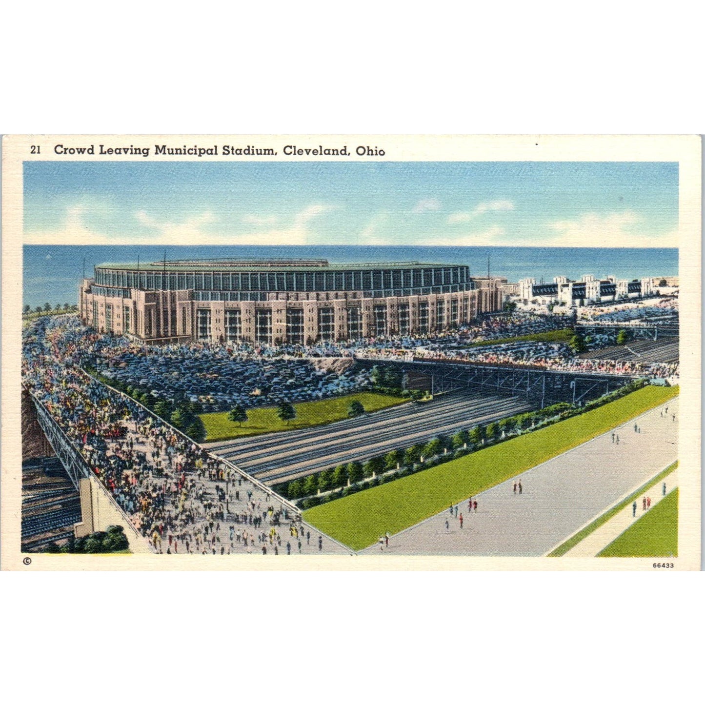 Crowd Leaving Municipal Stadium Cleveland Ohio Vintage Postcard PC8