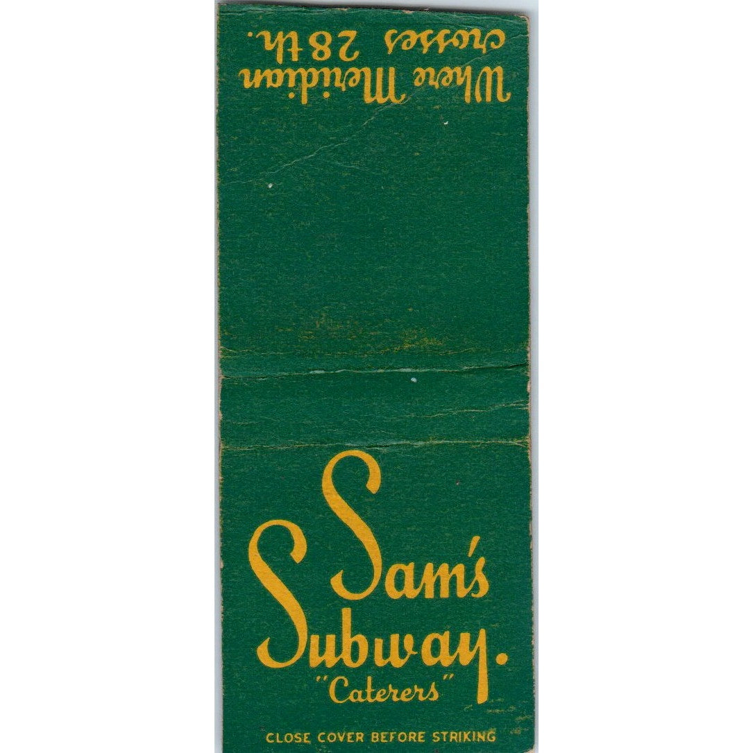 Sam's Subway Caterers Meridian & 28th Vintage Matchbook Cover SD4-Y14