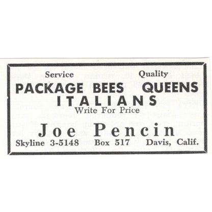Package Bees Joe Pencin Davis California 1961 Magazine Ad AK6-S13