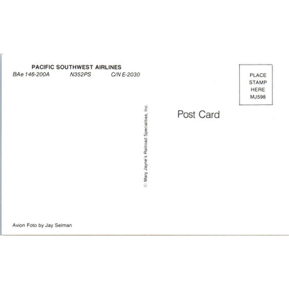 Pacific Southwest Airlines BAe 146-200A N352PS Vintage Postcard PC18