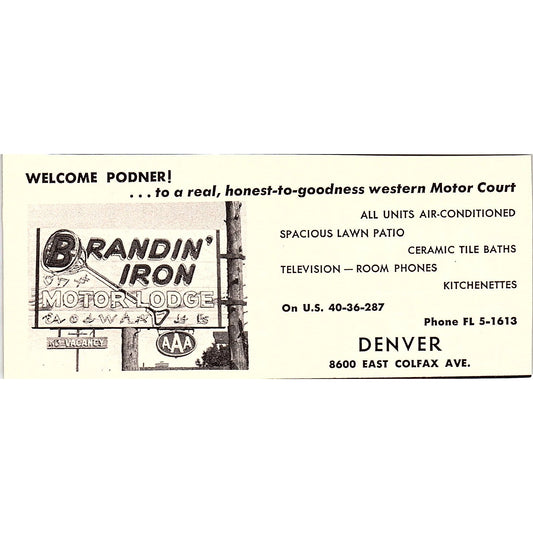 Brandin' Iron Motor Lodge Denver CO 1958 Ad AG1-M3