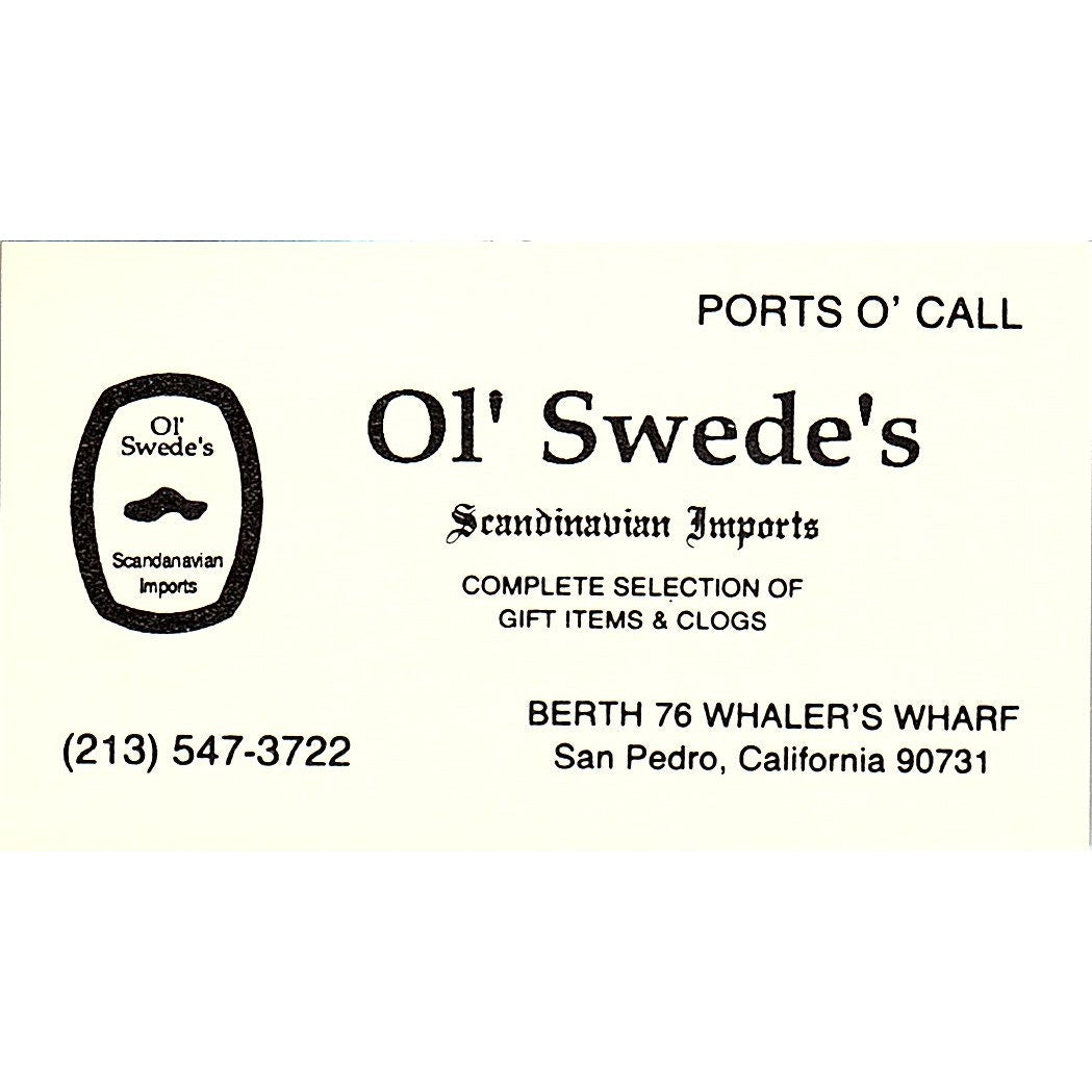 Ol' Swede's Scandinavian Imports San Pedro CA Vintage Business Card SF3-B4