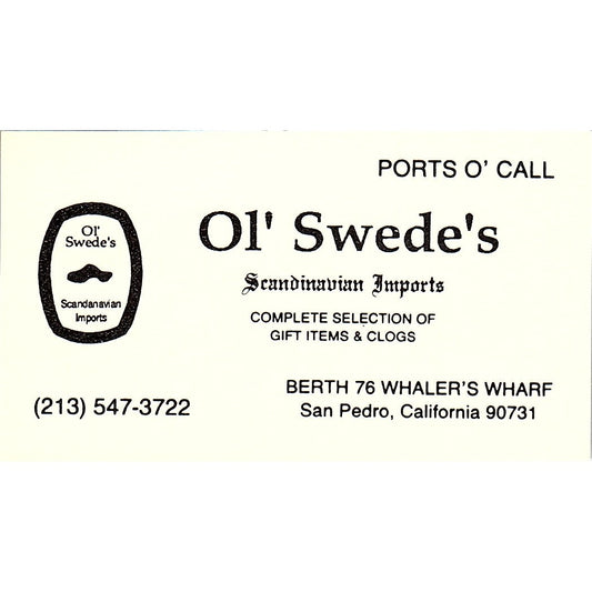 Ol' Swede's Scandinavian Imports San Pedro CA Vintage Business Card SF3-B4