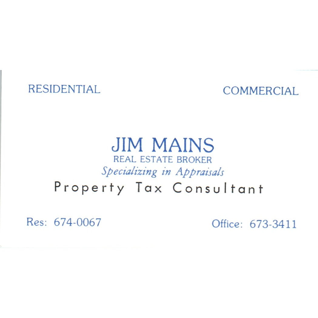Jim Mains Real Estate Broker Vintage Business Card SD8-B2