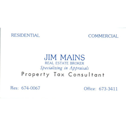 Jim Mains Real Estate Broker Vintage Business Card SD8-B2