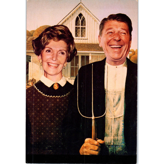 1983 Ronald & Nancy Reagan American Gothic Political 4x6 Original Postcard PD1