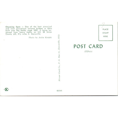 Big Ohio Creek Bridge Marysville OH Vintage Covered Bridge Postcard PD6