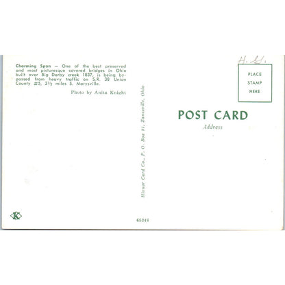 Union County 5 Big Darby Creek Marysville OH Covered Bridge Postcard PC14