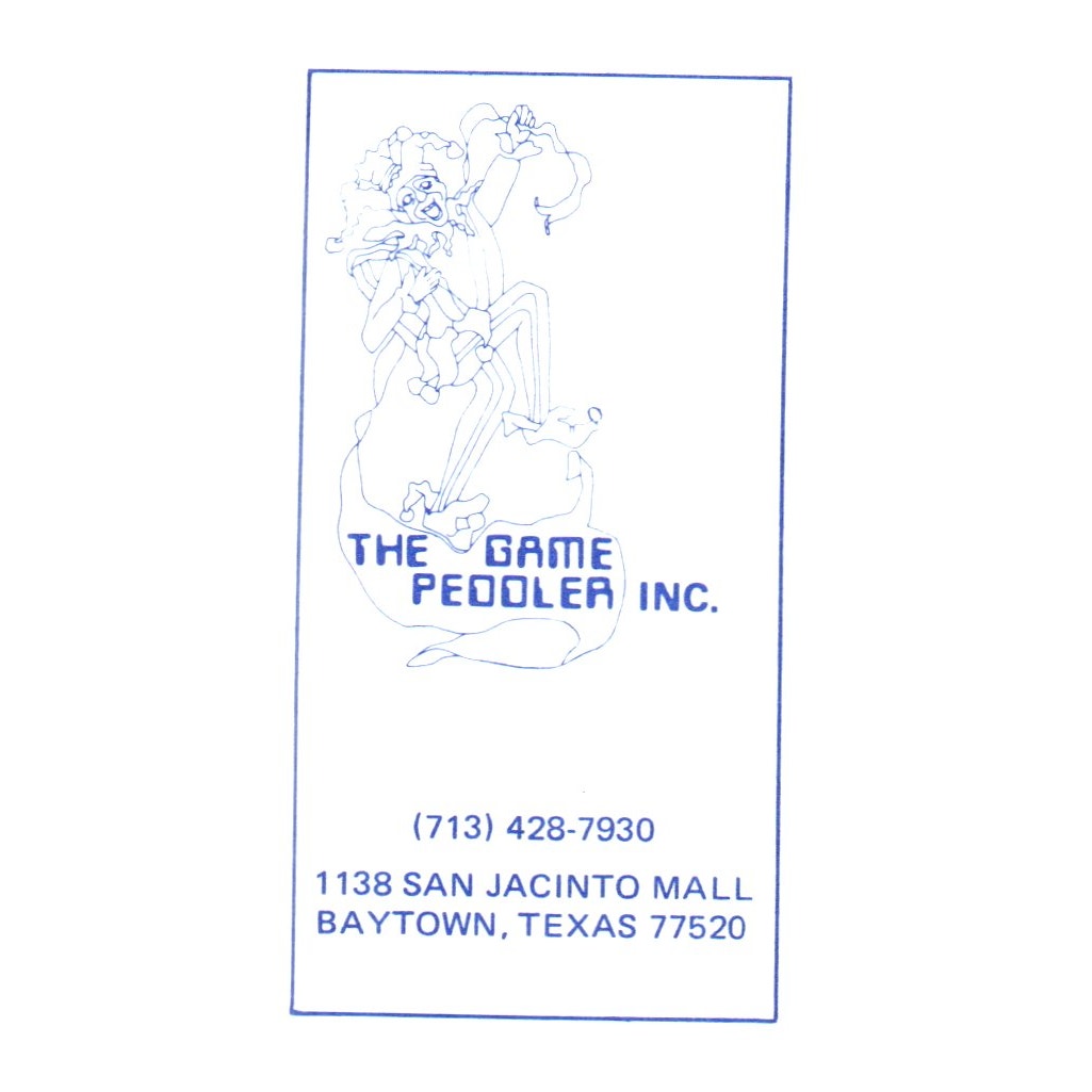 The Game Peddler Inc. Jacinto Mall Baytown, Texas Vintage Business Card SF3-B1